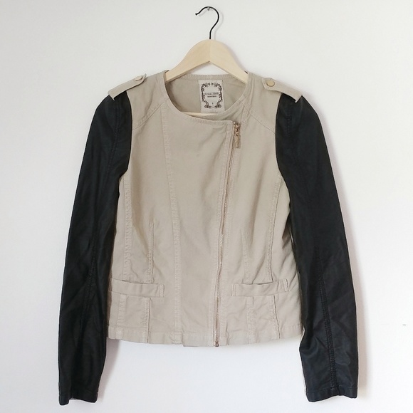 DOWNTOWN COALITION Faux Leather Two Tone Jacket - Picture 1 of 8